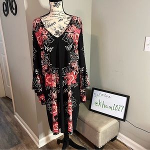 Roz & Ali Floral Print Dress With Fluttery Bell Sleeves Size 16